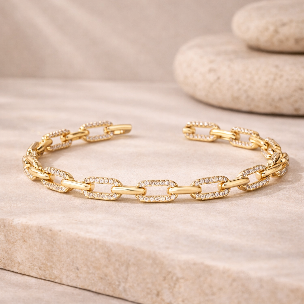 Pulseira com Elos regulares e Zircônia