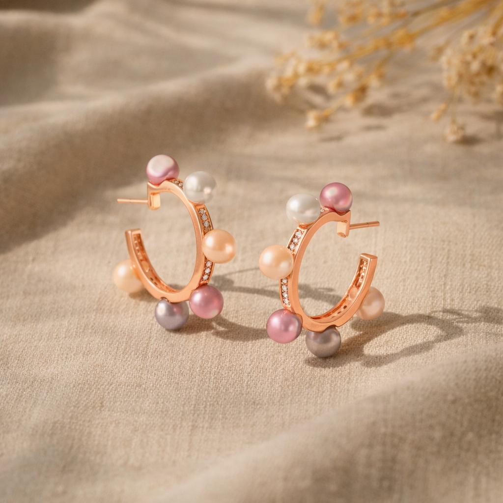 Argola de Pérolas Rosé com Zircônia