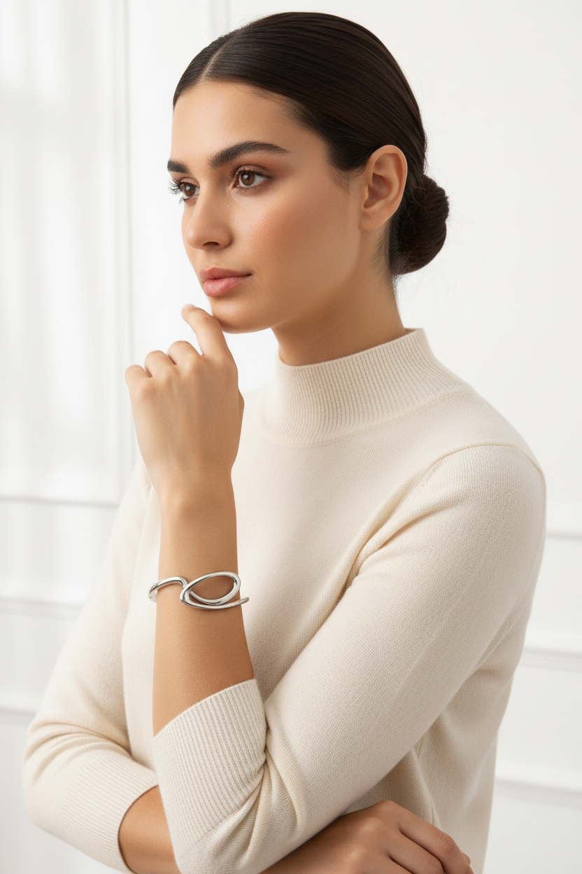 Bracelete ródio branco - parte superior da modelo