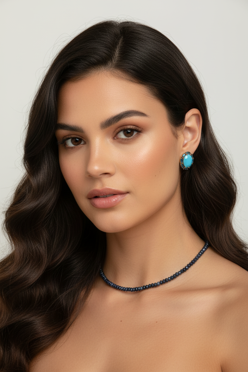 Modelo Cabelo Comprido com Brinco e Colar